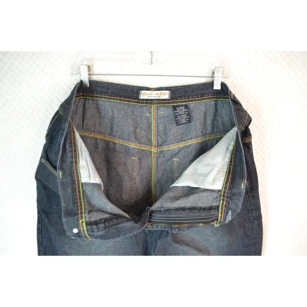 Paco Jeans Men's 38x32 Dark Wash Graphic Print Baggy Y2K Skater Jeans